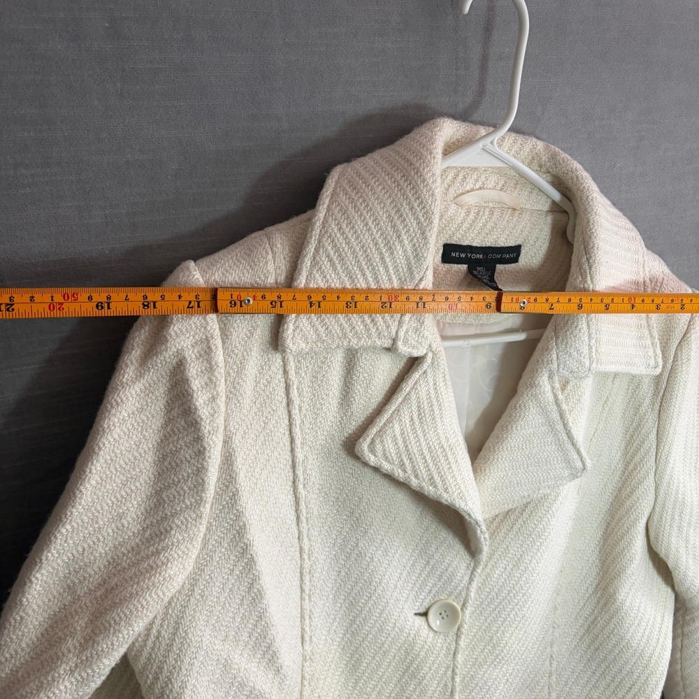 New York & Company Ivory Textured Coat Winter Wedding Y2K Retro Dressy Outerwea - Picture 8 of 10
